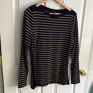 Ralph Lauren Navy and Gold Striped Crew Neck Sweater